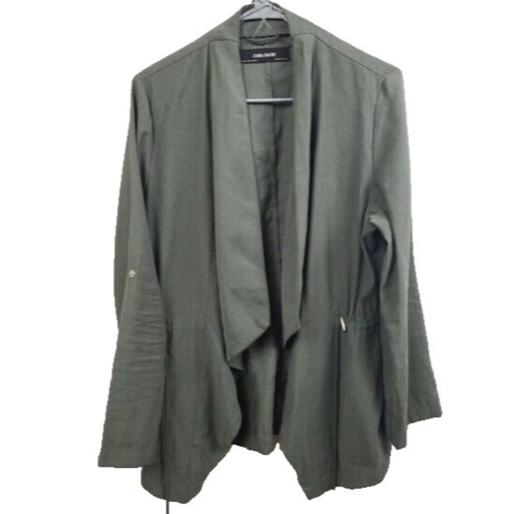 Zara Basic Womens Utility Jacket Small Olive Green Uneven Lightweight BOHO